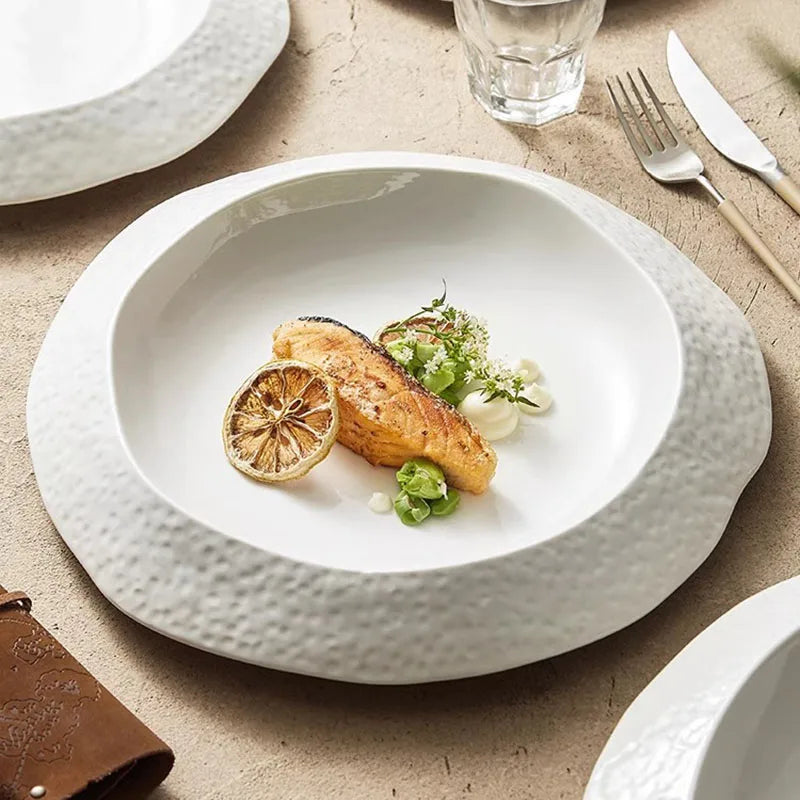 Textured Rim Ceramic Dinner Plate