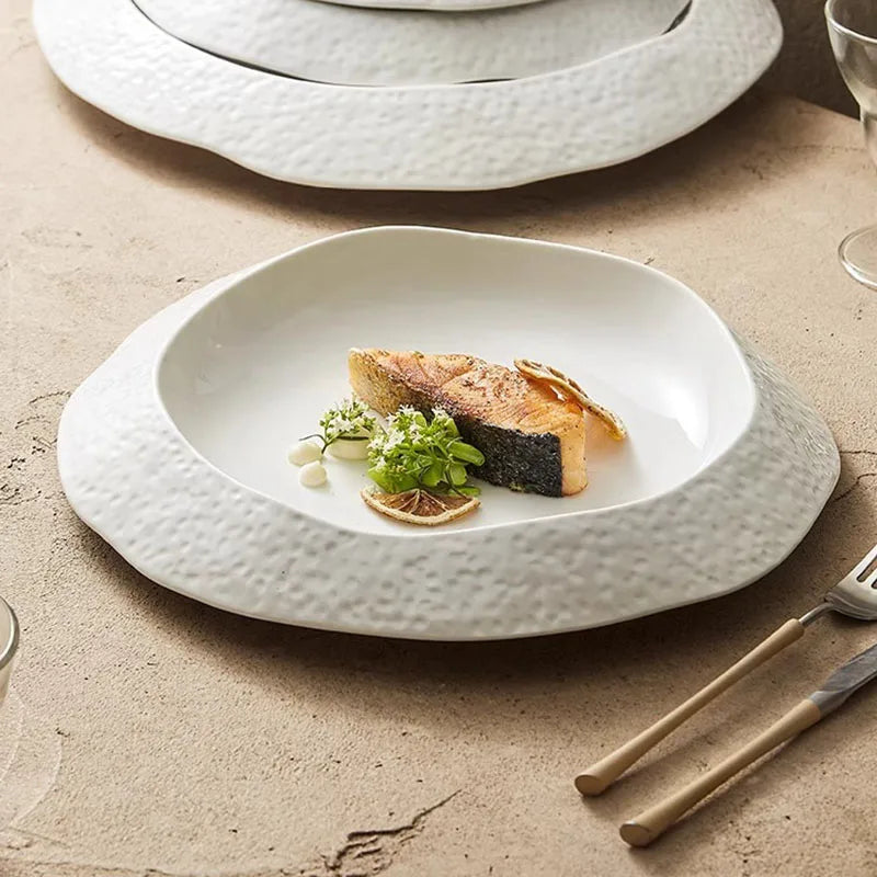 Textured Rim Ceramic Dinner Plate