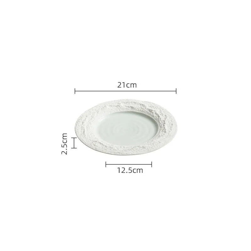 Textured Rim White Ceramic Dinner Plate