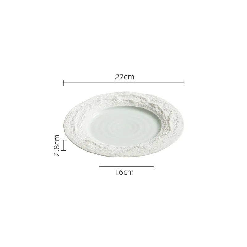 Textured Rim White Ceramic Dinner Plate