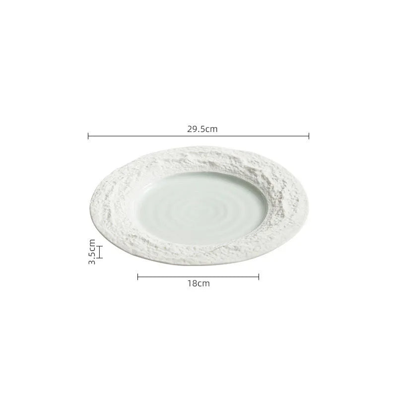 Textured Rim White Ceramic Dinner Plate