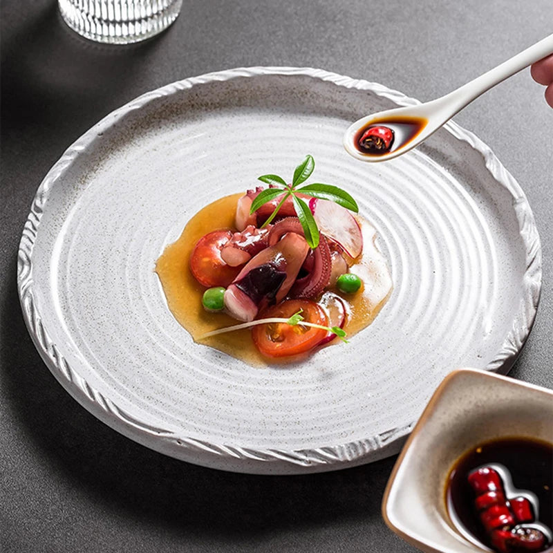 Textured Ripple-Pattern Ceramic Plate