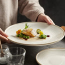 Textured Round White Ceramic Plate with Rim