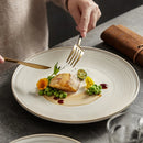 Textured Round White Ceramic Plate with Rim