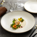 Textured Round White Ceramic Plate with Rim