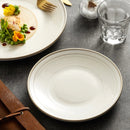 Textured Round White Ceramic Plate with Rim