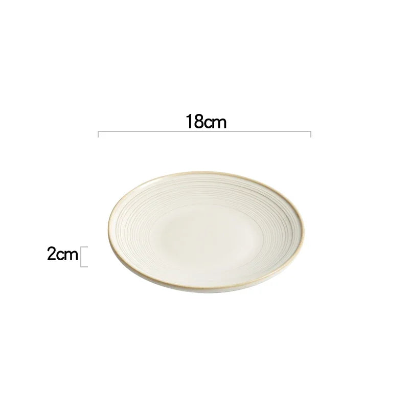 Textured Round White Ceramic Plate with Rim for Elegant Dining