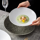 Textured White Ceramic Deep Soup Plate