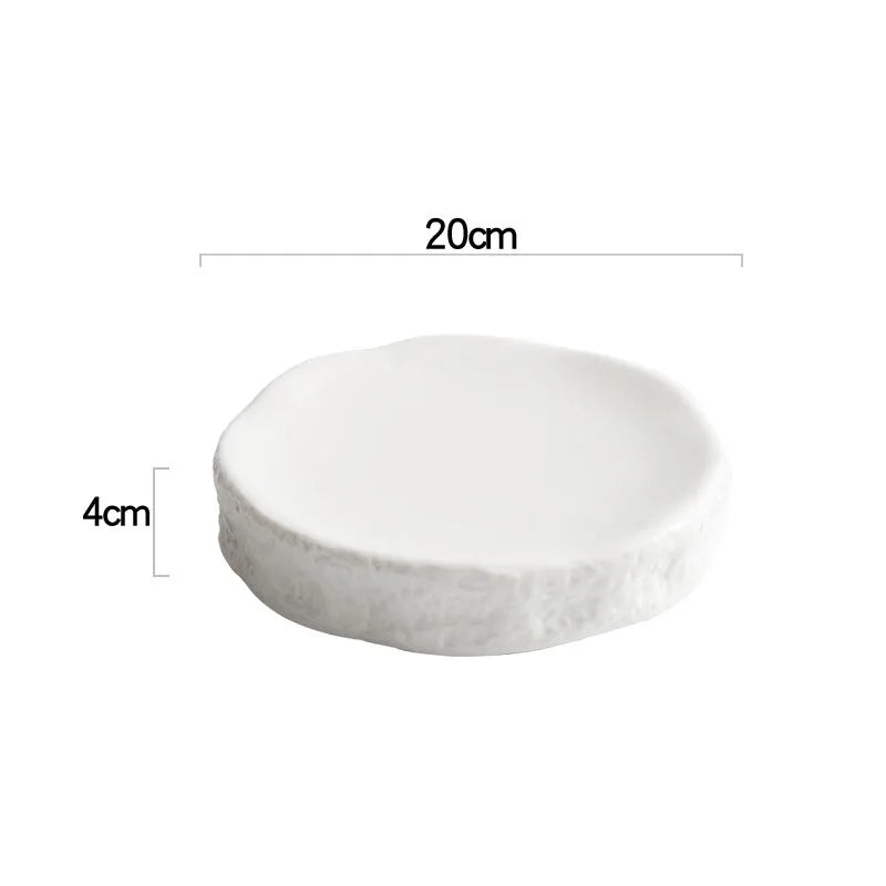 Textured White Ceramic Dinner Plate - Rustic Modern Tableware