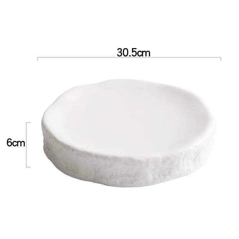 Textured White Ceramic Dinner Plate - Rustic Modern Tableware