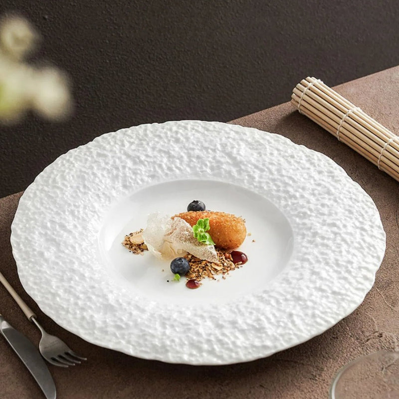 Textured White Ceramic Dinner Plate