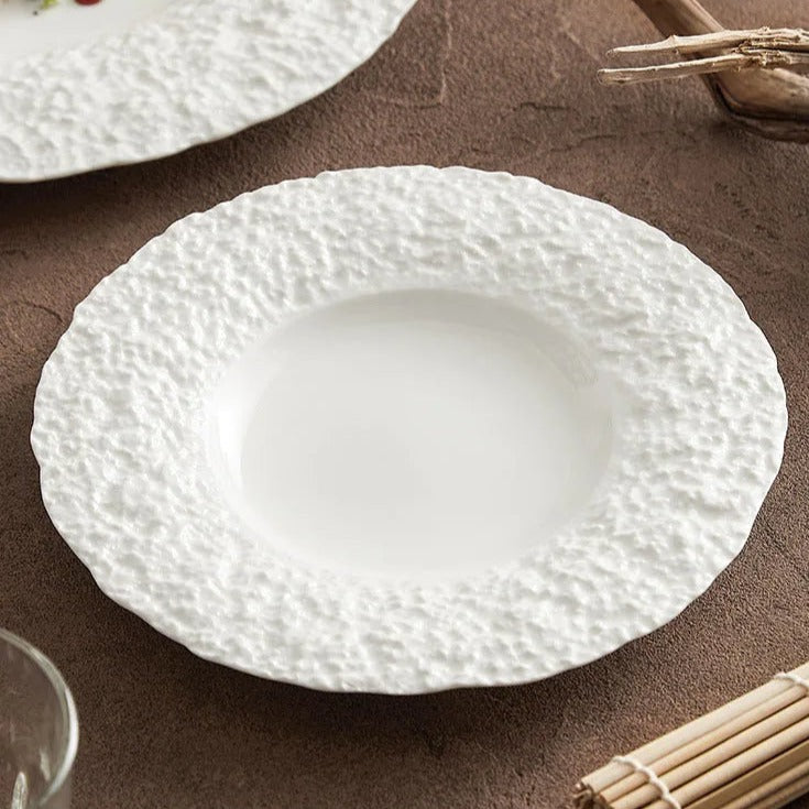 Textured White Ceramic Dinner Plate