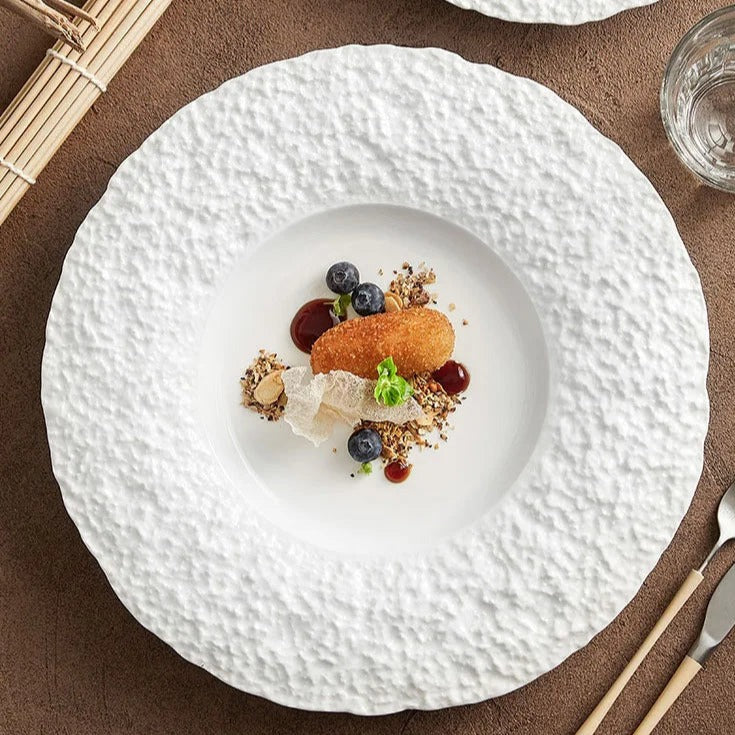 Textured White Ceramic Dinner Plate