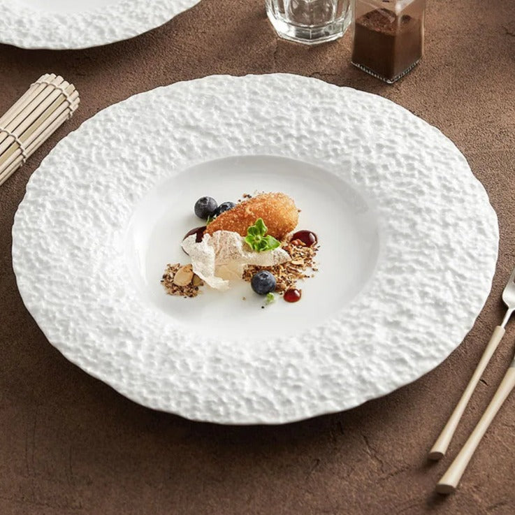 Textured White Ceramic Dinner Plate