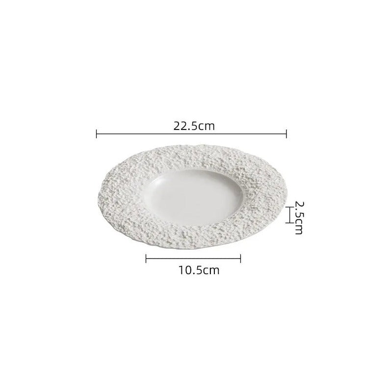 Textured White Ceramic Dinner Plate