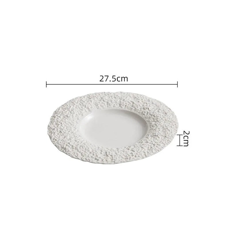 Textured White Ceramic Dinner Plate