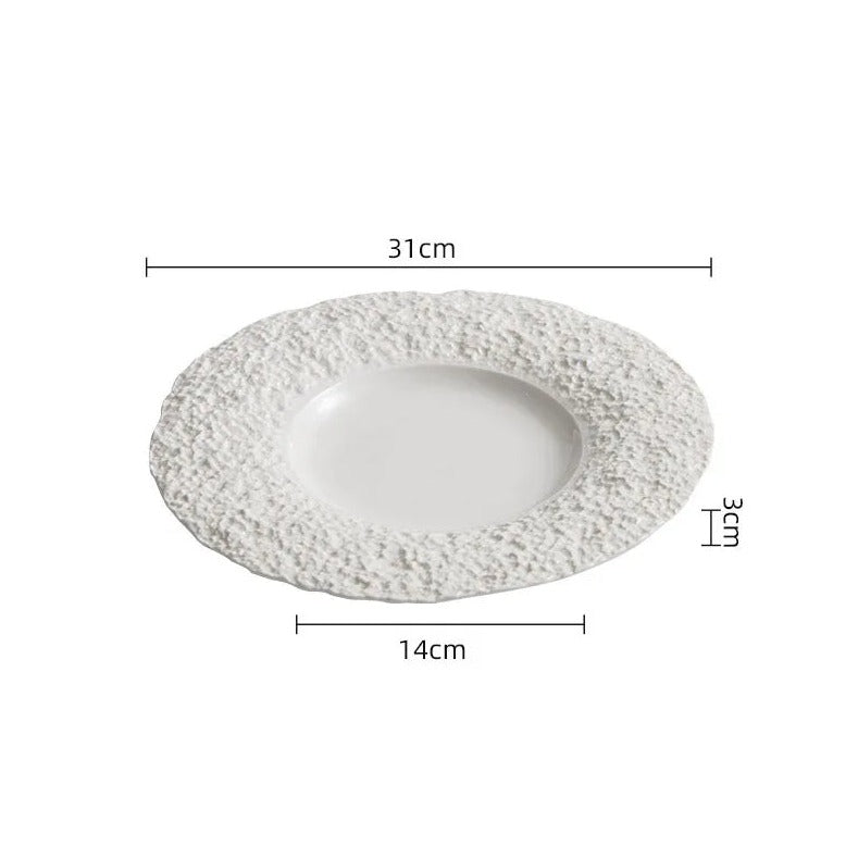 Textured White Ceramic Dinner Plate