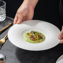 Textured White Wide Rim Ceramic Plate