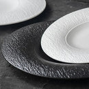 Textured White Wide Rim Ceramic Plate
