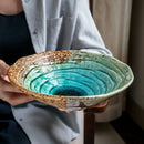 Turquoise Glaze Ceramic Bowl with Rustic Rim