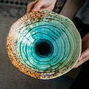 Turquoise Glaze Ceramic Bowl with Rustic Rim