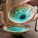 Turquoise Glaze Ceramic Bowl with Rustic Rim