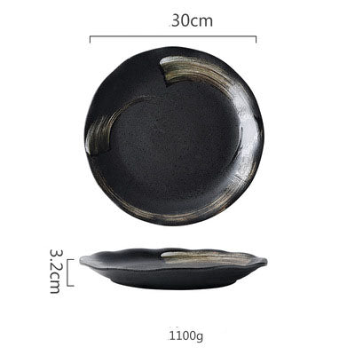 Vintage Black Ceramic Plate with Curvy Edges