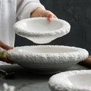 Volcanic Edge Textured White Ceramic Bowl