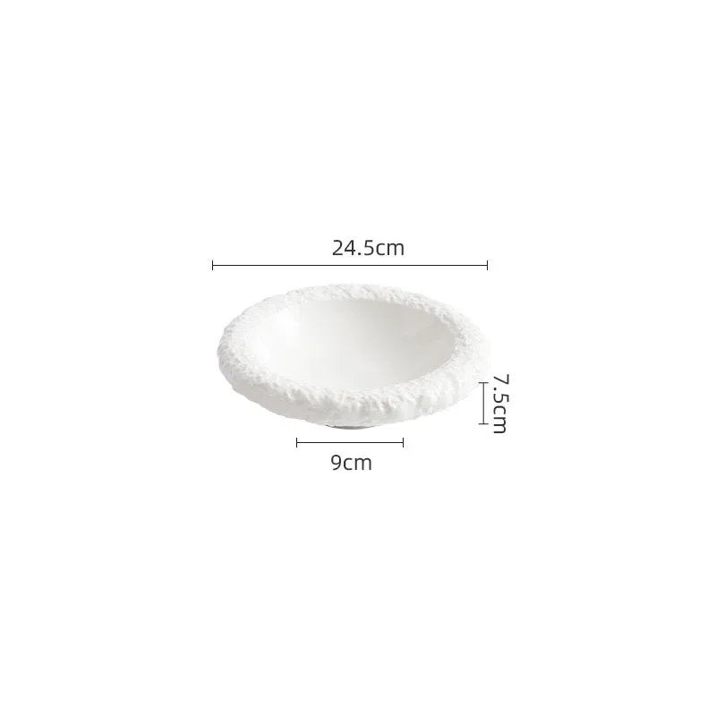 Volcanic Edge Textured White Ceramic Bowl