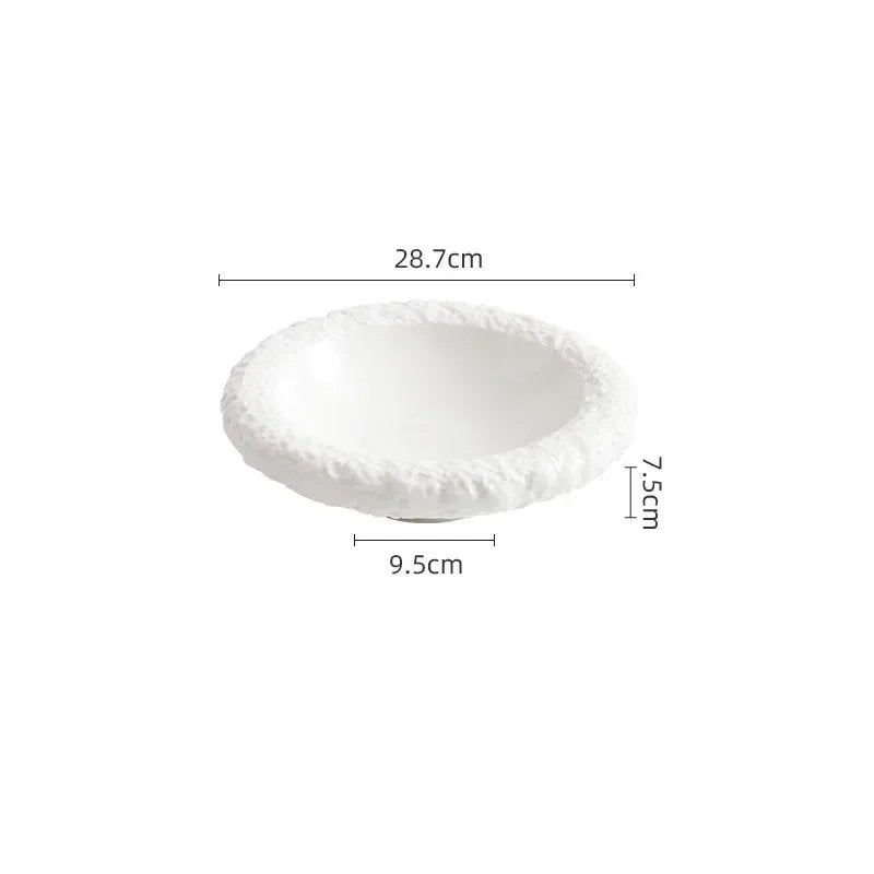 Volcanic Edge Textured White Ceramic Bowl