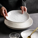 Wave Embossed Ivory Ceramic Plate