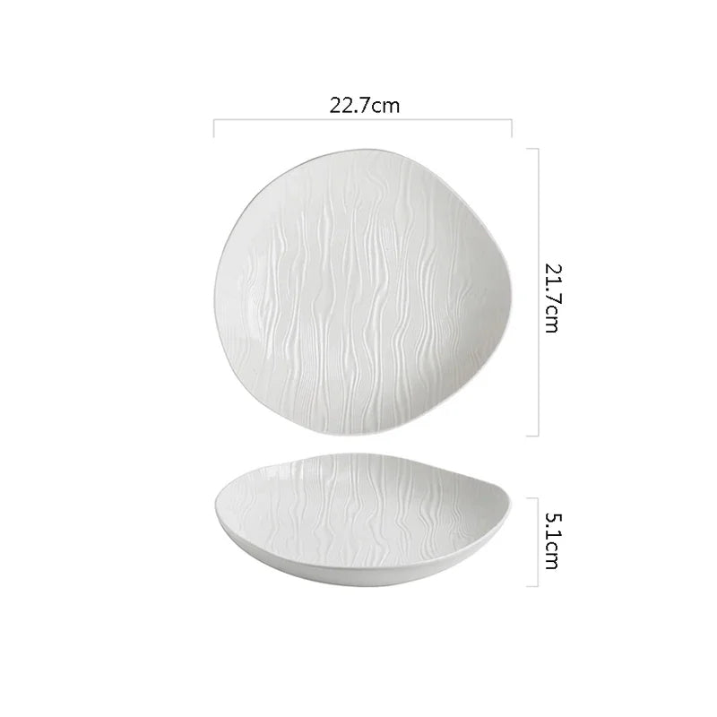 Wave Embossed Ivory Ceramic Plate
