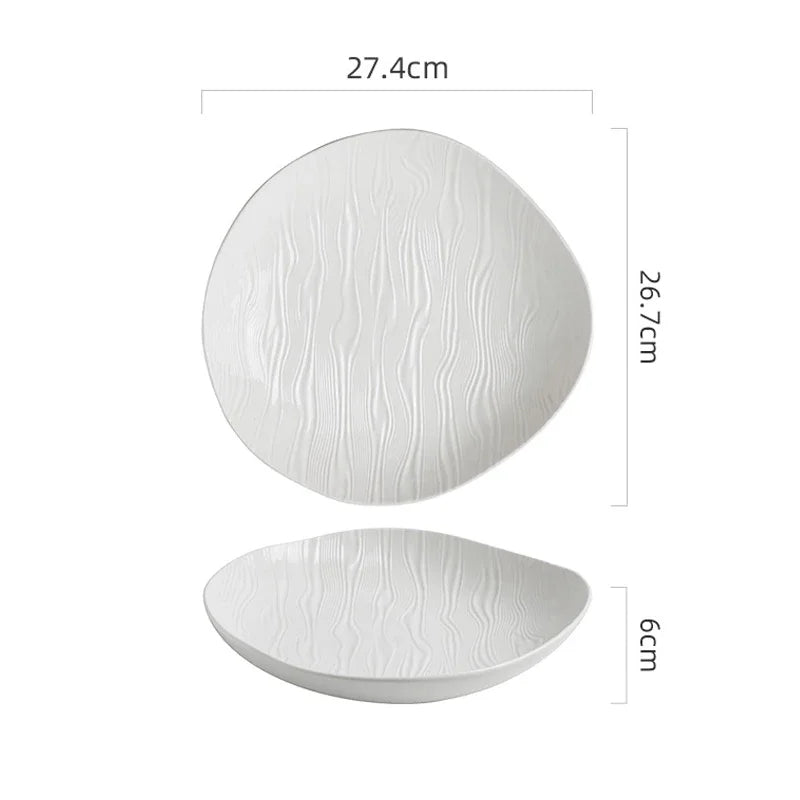 Wave Embossed Ivory Ceramic Plate