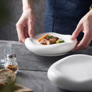 White Asymmetric Ceramic Plate, for Appetizers and Main Courses