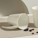 White Ceramic Coffee Mug, Sculptural Curved Handle
