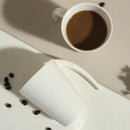 White Ceramic Coffee Mug, Sculptural Curved Handle