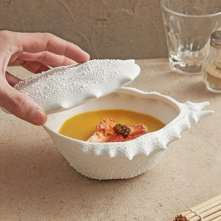 White Ceramic Covered Dish for Fine Dining