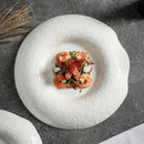 White Ceramic Fine Dining Plate, Irregular with Wide Rim