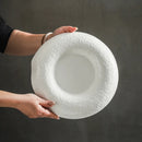 White Ceramic Fine Dining Plate, Irregular with Wide Rim