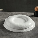White Ceramic Fine Dining Plate, Irregular with Wide Rim