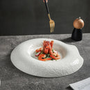 White Ceramic Fine Dining Plate, Irregular with Wide Rim