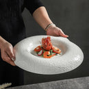 White Ceramic Fine Dining Plate, Irregular with Wide Rim