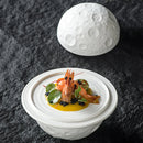 White Ceramic Lidded Moon Surface Covered Bowl
