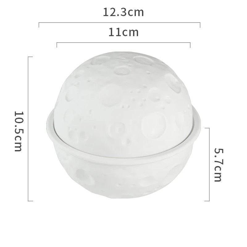 White Ceramic Lidded Moon Surface Covered Bowl