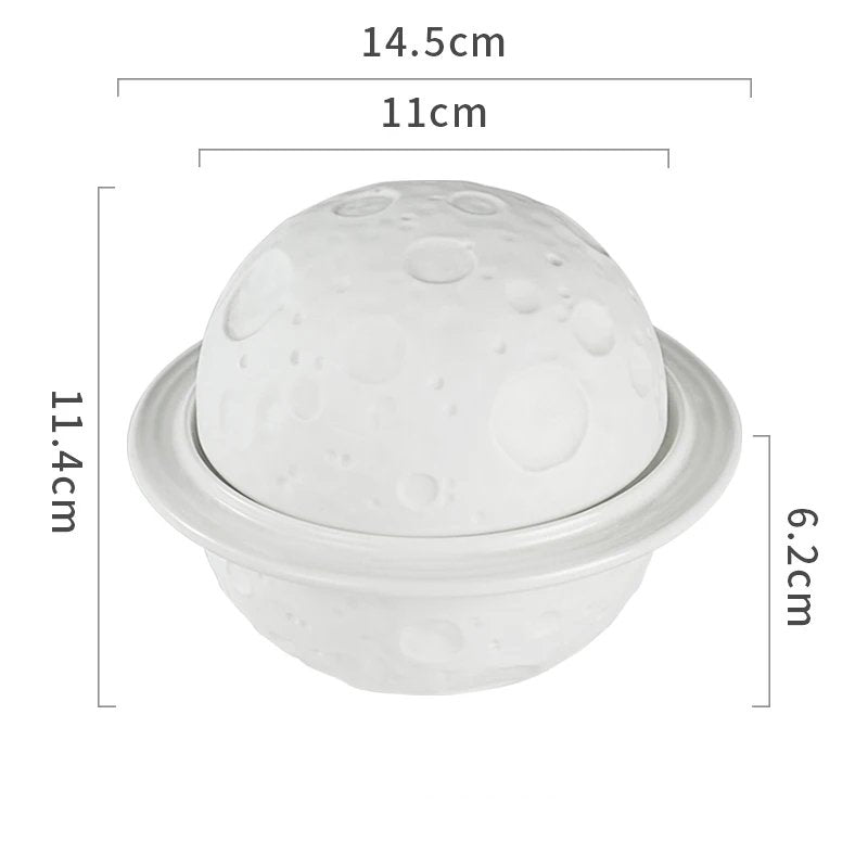 White Ceramic Lidded Moon Surface Covered Bowl