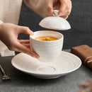 White Ceramic Lidded Soup Cup with Matching Saucer