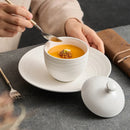 White Ceramic Lidded Soup Cup with Matching Saucer