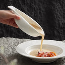 White Ceramic Sauce Boat Elegant Gravy and Dressing Server