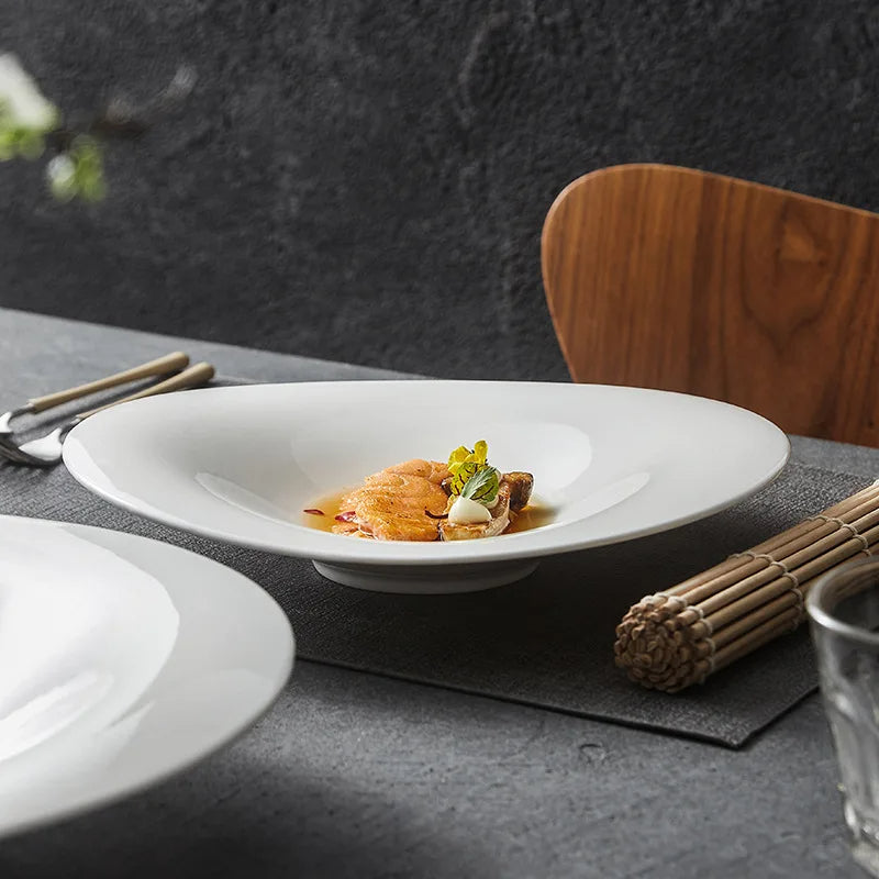 White Deep-Centre Presentation Plate for Gourmet Cuisine