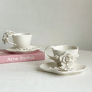 White Floral Ceramic Tea Cup and Saucer Set